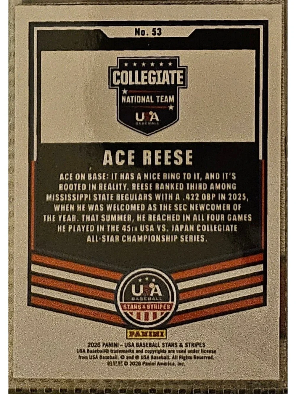 Ace Reese #53 - 2026 Panini Stars and Stripes USA